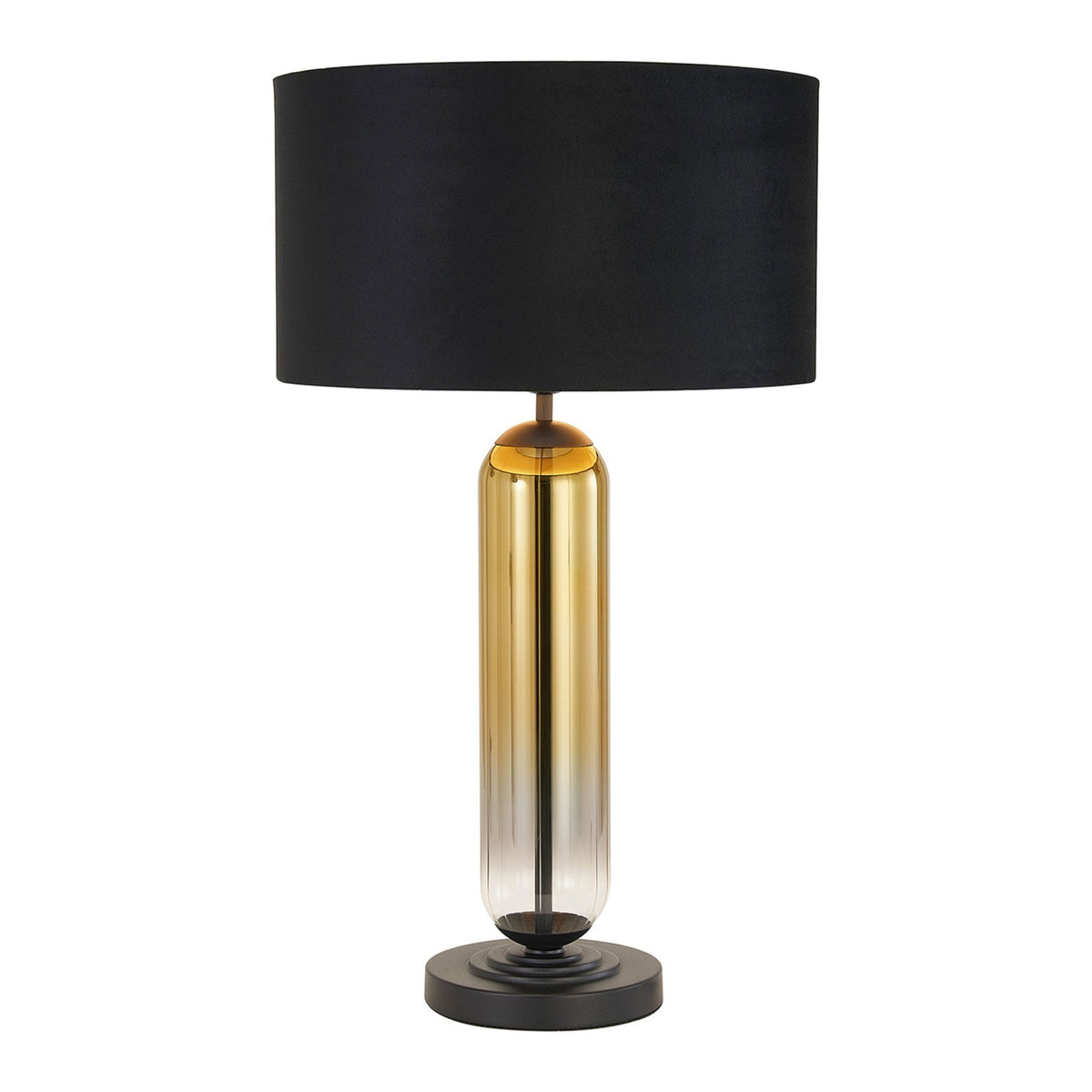 Hamble Tubular Table Lamp in Satin Black with Gold Fade Glass and Black Velvet Shade