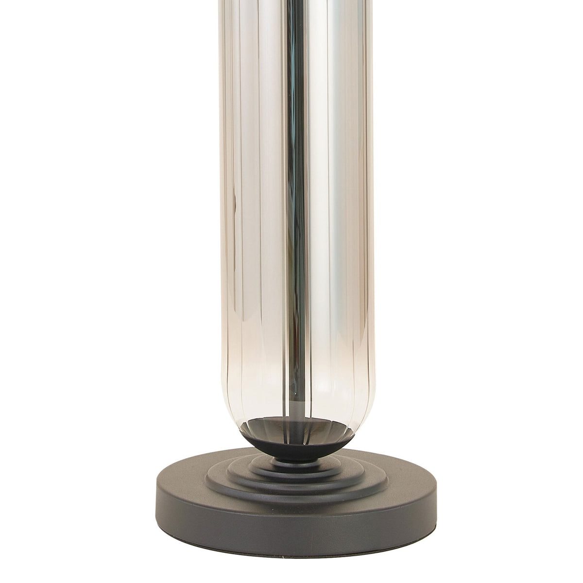 Hamble Tubular Table Lamp in Satin Black with Smoke Fade Glass and Dark Grey Velvet Shade