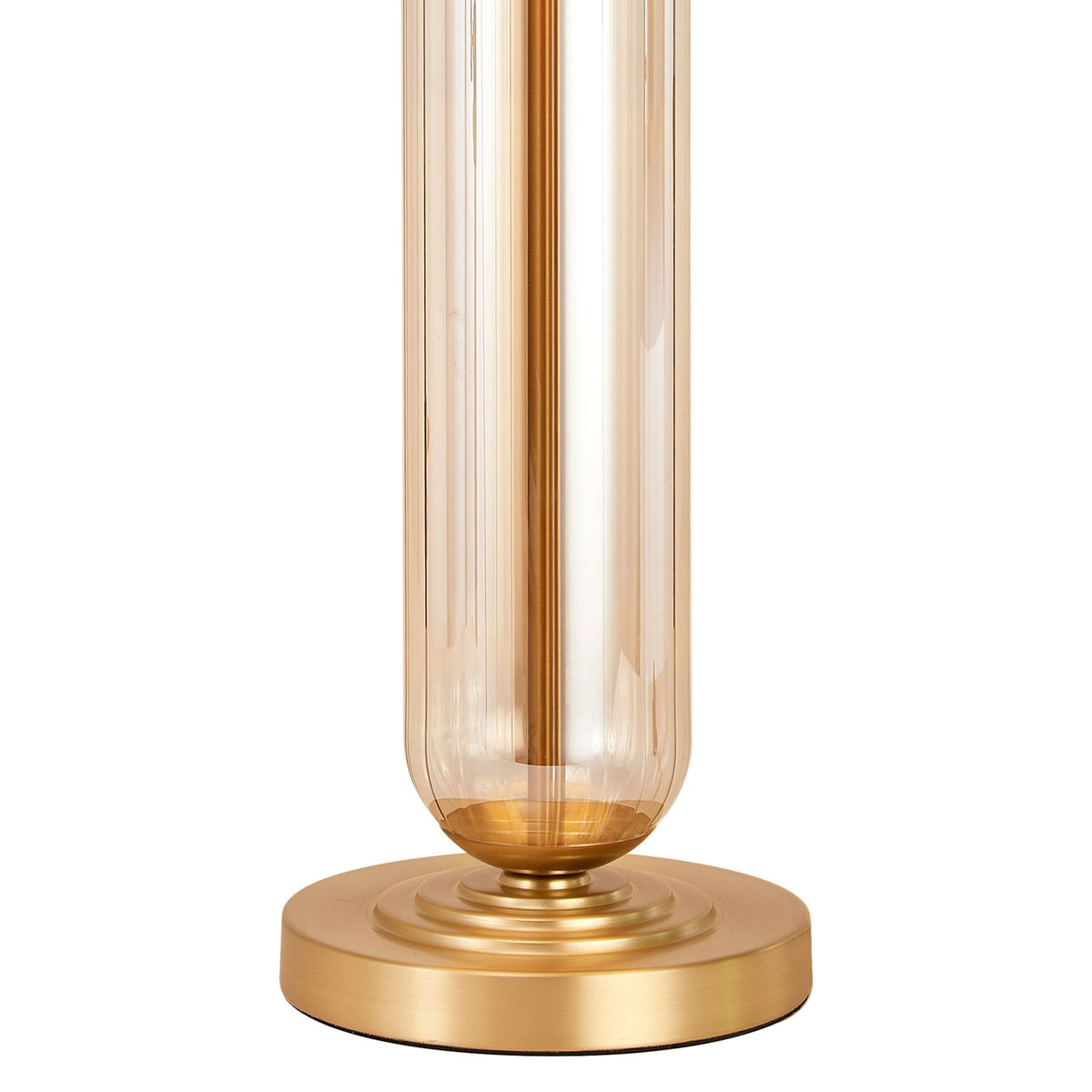 Hamble Tubular Table Lamp in Satin Gold with Cognac Glass and Ivory Velvet Shade