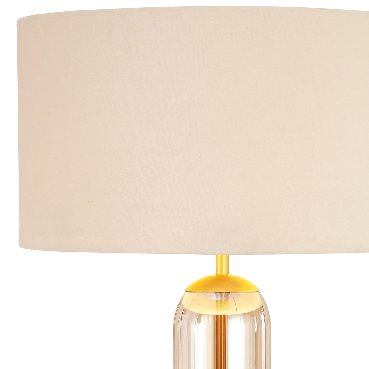 Hamble Tubular Table Lamp in Satin Gold with Cognac Glass and Ivory Velvet Shade