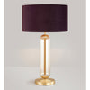 Hamble Tubular Table Lamp in Satin Gold with Cognac Glass and Aubergine Velvet Shade