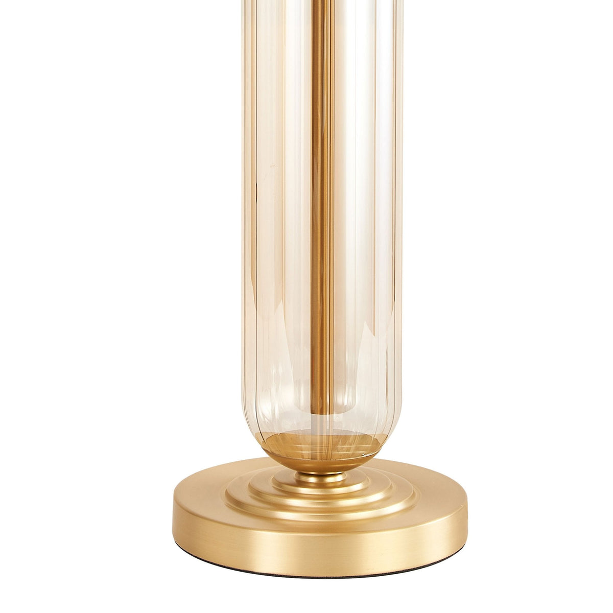 Hamble Tubular Table Lamp in Satin Gold with Cognac Glass and Aubergine Velvet Shade