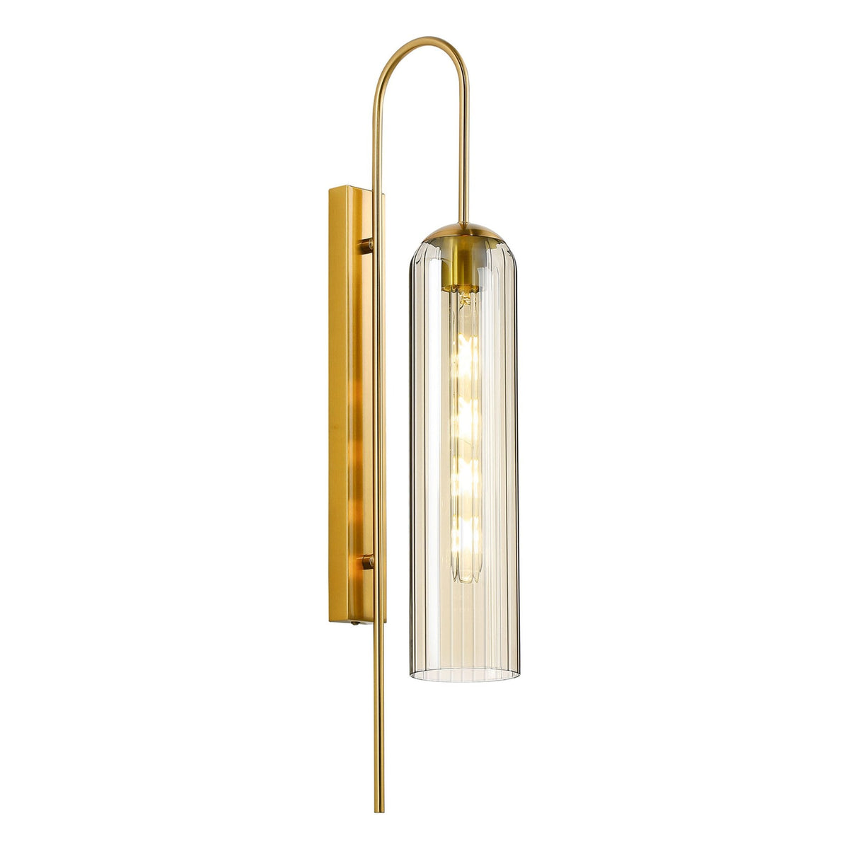 Hamble Curved Wall Light in Brass Gold with Cognac Glass