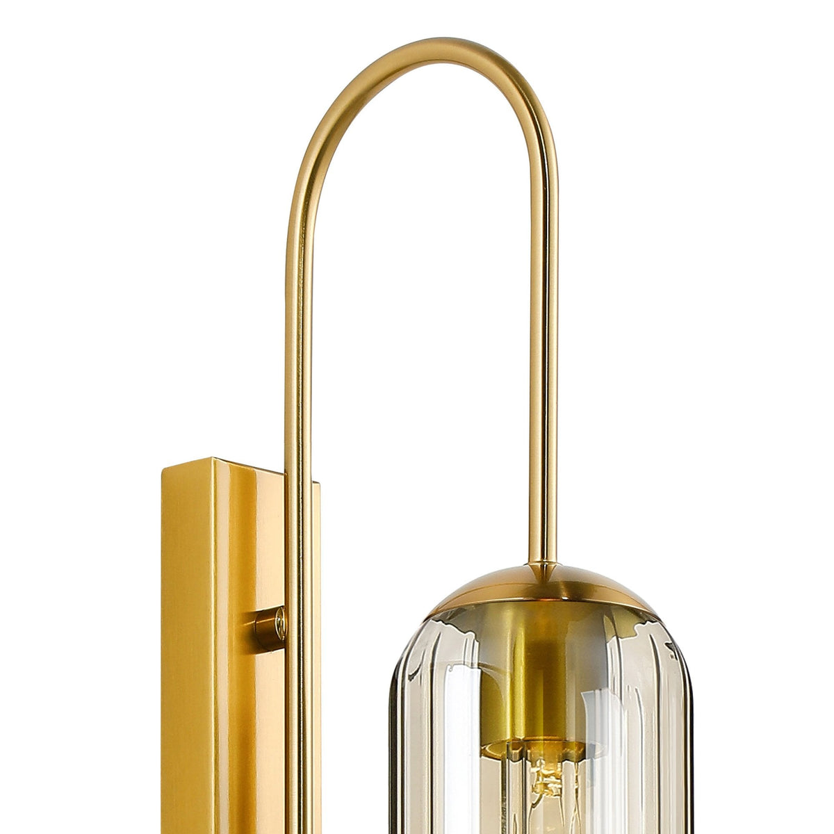 Hamble Curved Wall Light in Brass Gold with Cognac Glass