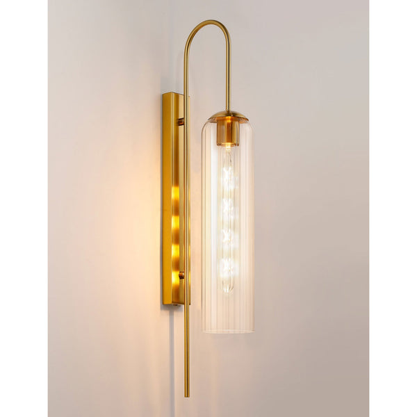 Hamble Curved Wall Light in Brass Gold with Clear Glass