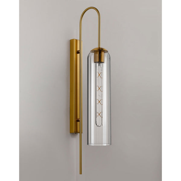 Hamble Curved Wall Light in Brass Gold with Clear Glass