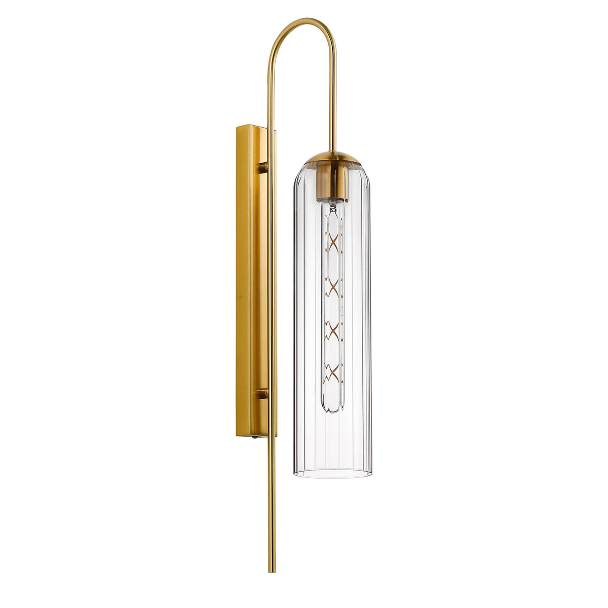 Hamble Curved Wall Light in Brass Gold with Clear Glass