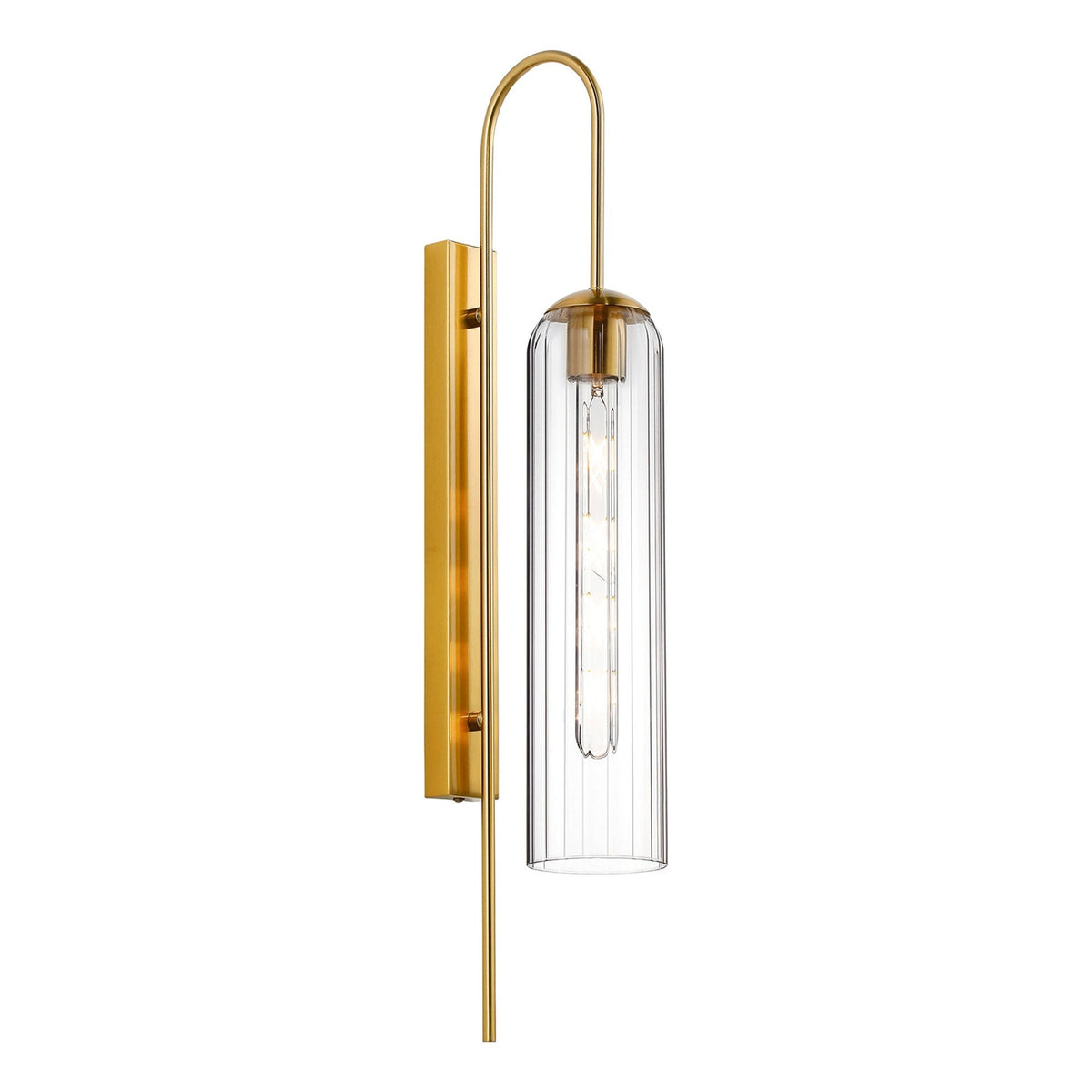 Hamble Curved Wall Light in Brass Gold with Clear Glass