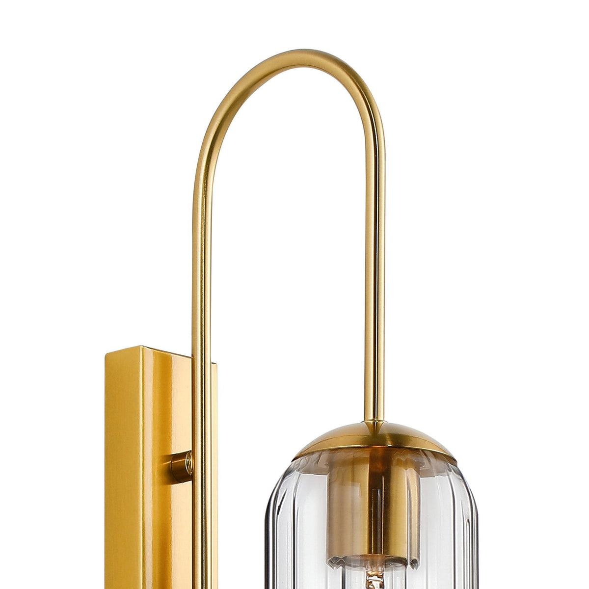 Hamble Curved Wall Light in Brass Gold with Clear Glass