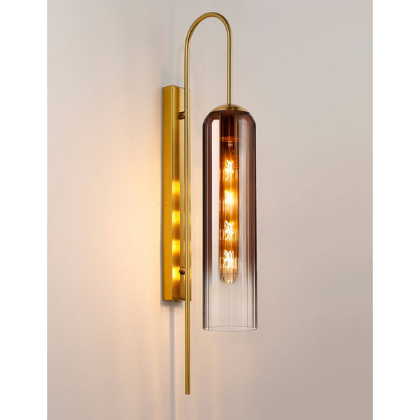 Hamble Curved Wall Light in Brass Gold with Copper Fade Glass