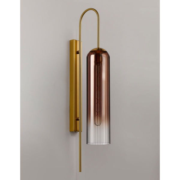 Hamble Curved Wall Light in Brass Gold with Copper Fade Glass