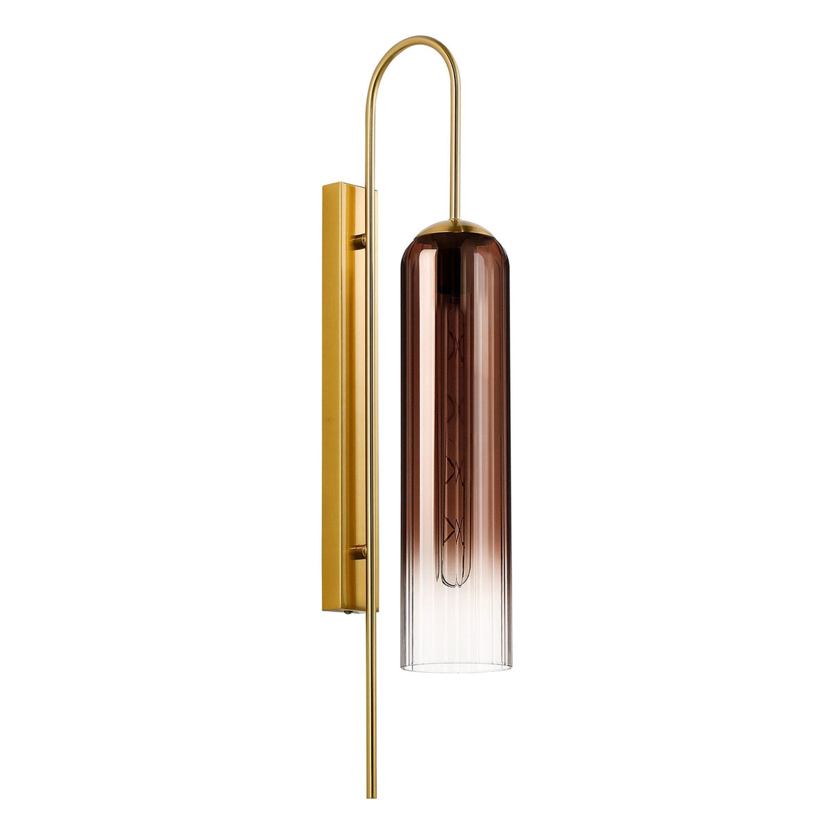 Hamble Curved Wall Light in Brass Gold with Copper Fade Glass