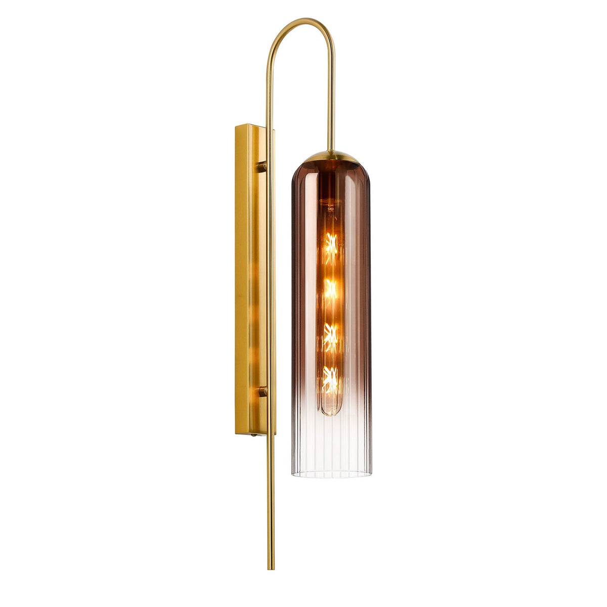 Hamble Curved Wall Light in Brass Gold with Copper Fade Glass