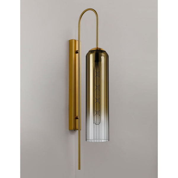 Hamble Curved Wall Light in Brass Gold with Gold Fade Glass