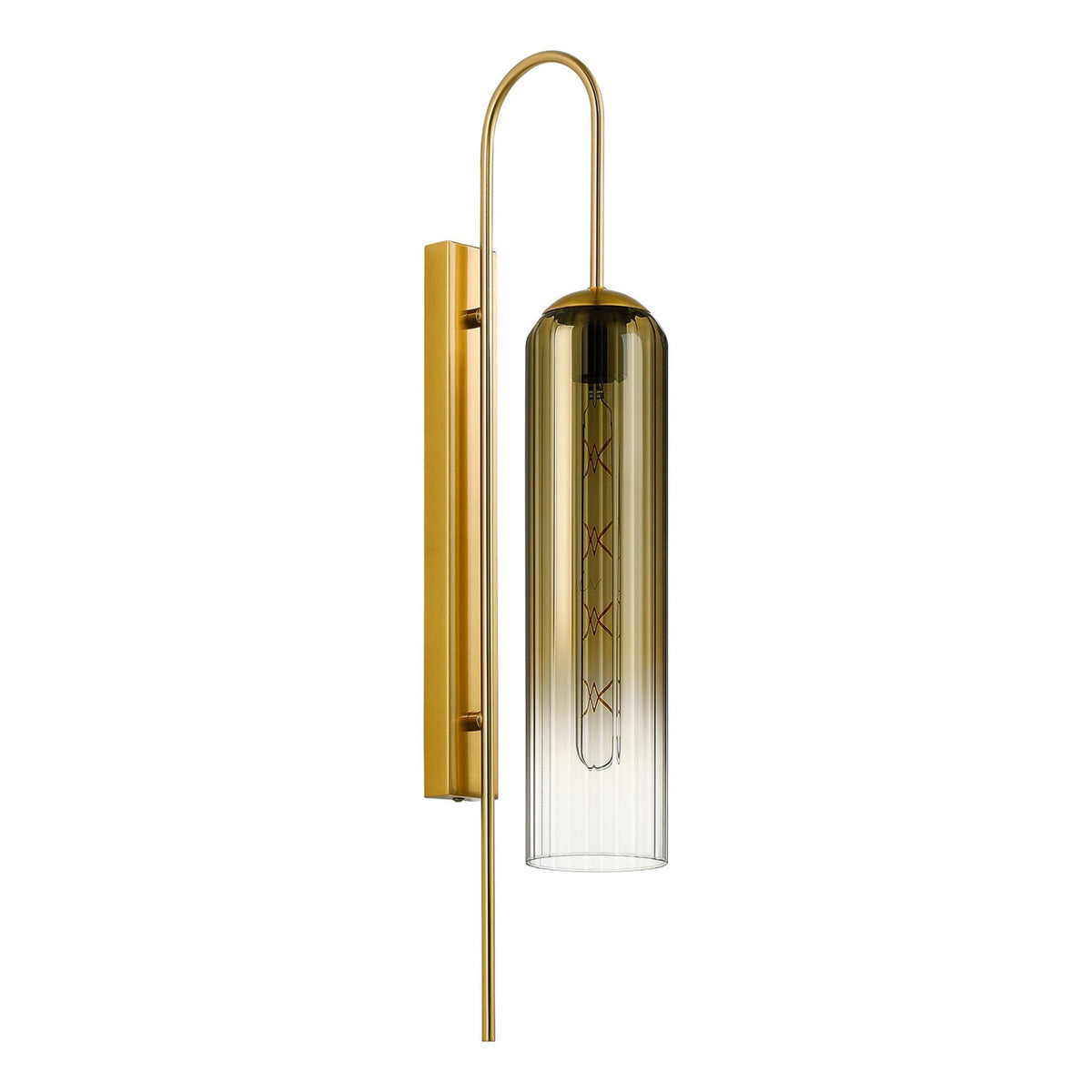 Hamble Curved Wall Light in Brass Gold with Gold Fade Glass