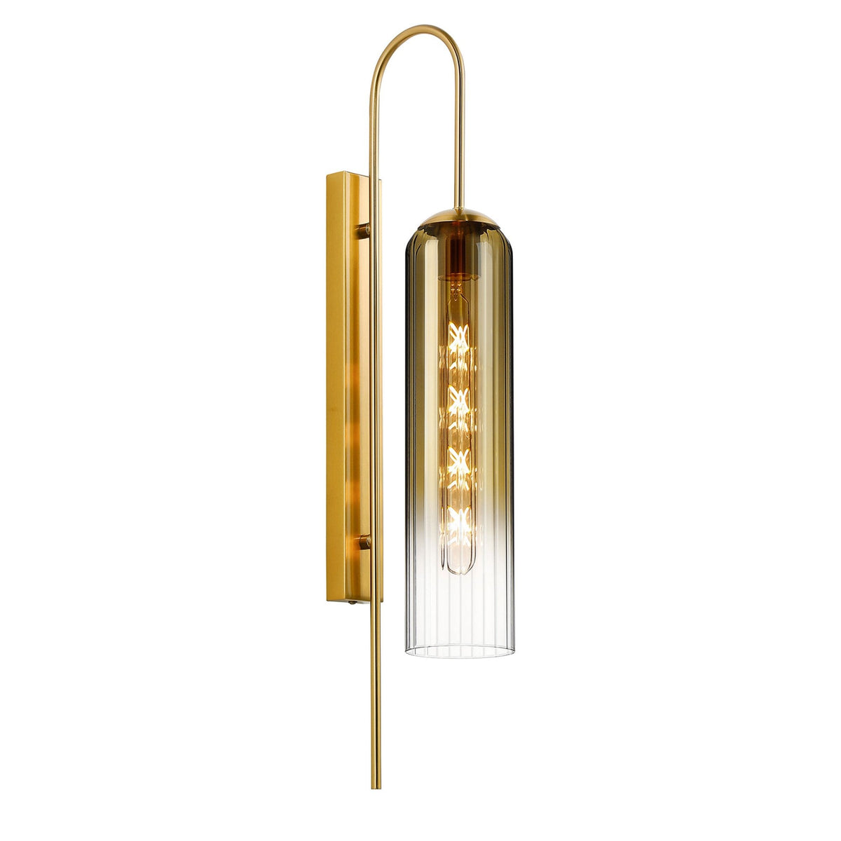 Hamble Curved Wall Light in Brass Gold with Gold Fade Glass