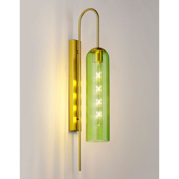 Hamble Curved Wall Light in Brass Gold with Green Glass