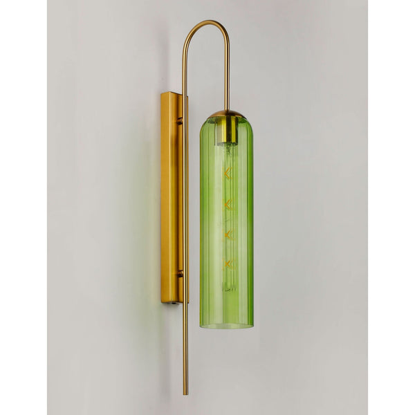 Hamble Curved Wall Light in Brass Gold with Green Glass