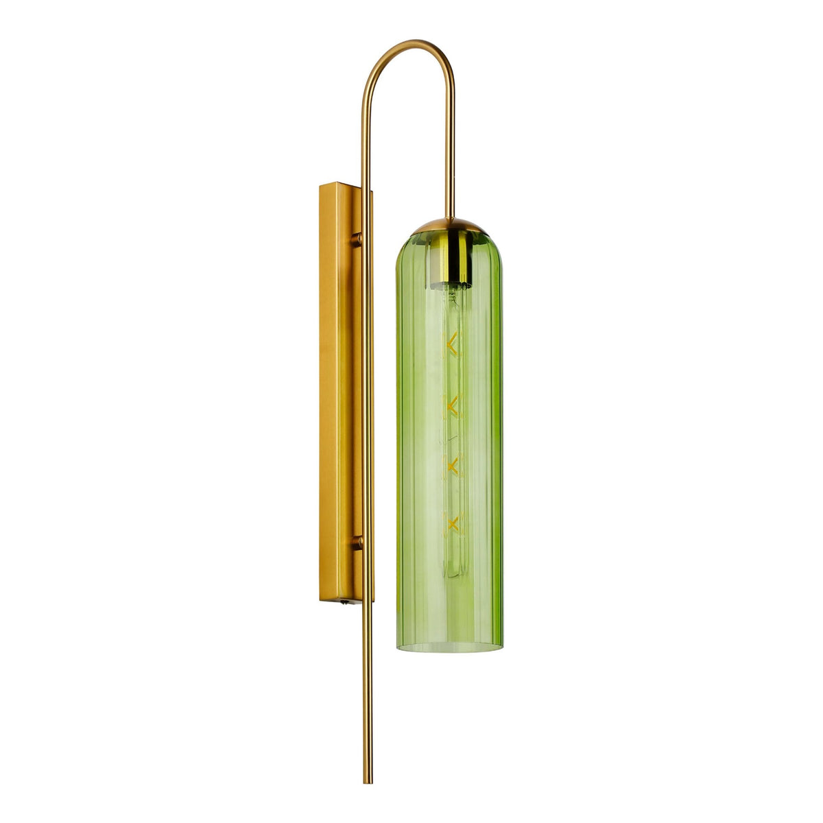 Hamble Curved Wall Light in Brass Gold with Green Glass