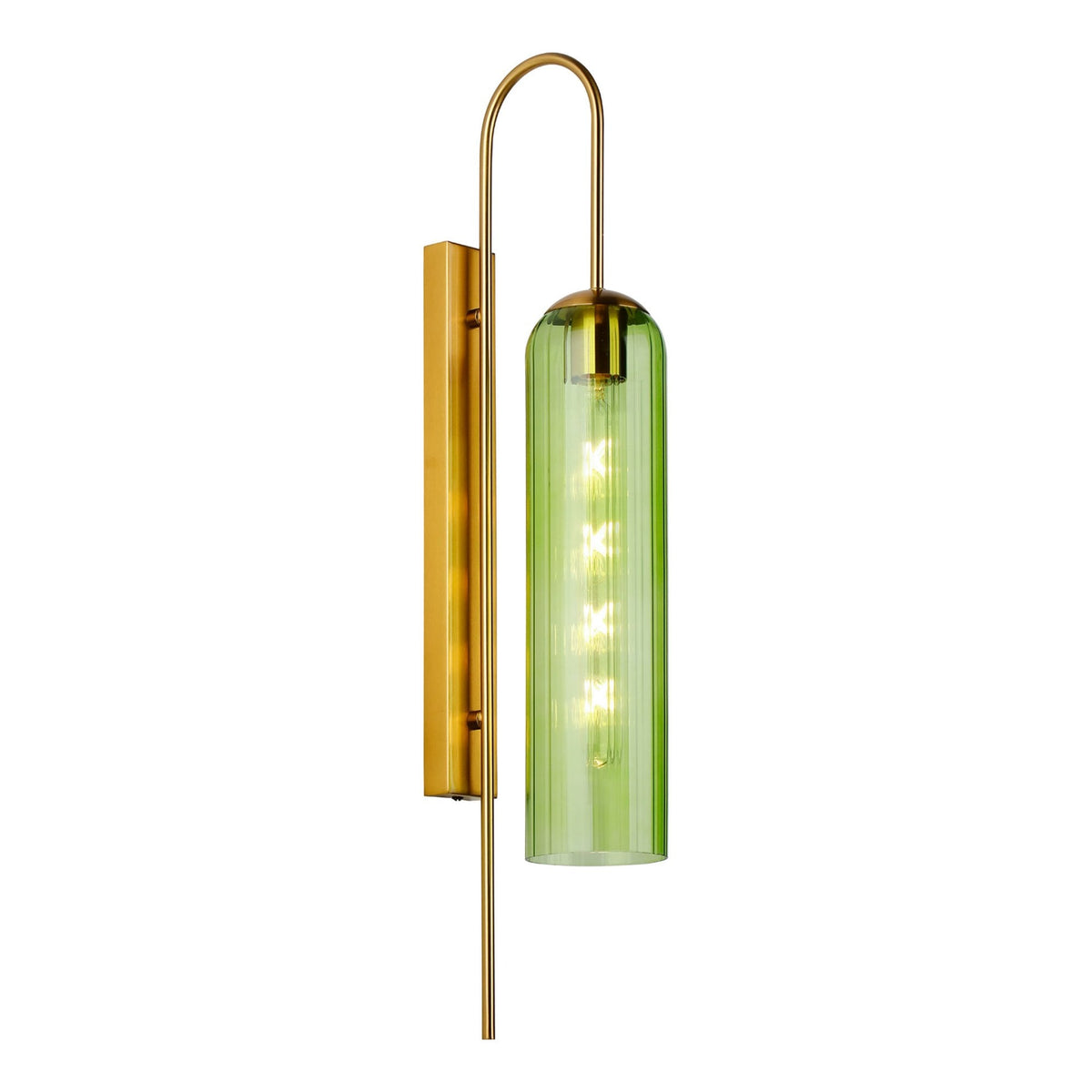 Hamble Curved Wall Light in Brass Gold with Green Glass