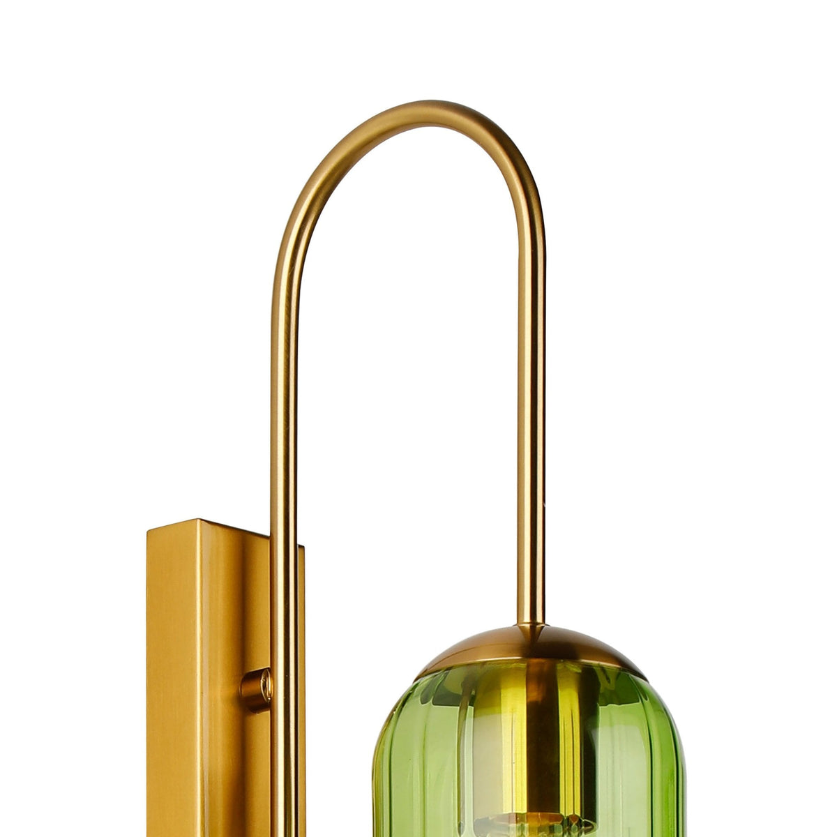 Hamble Curved Wall Light in Brass Gold with Green Glass