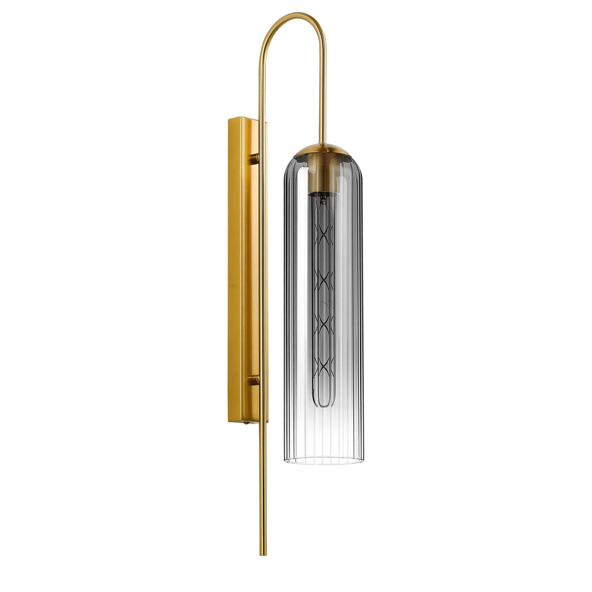 Hamble Curved Wall Light in Brass Gold with Smoke Fade Glass