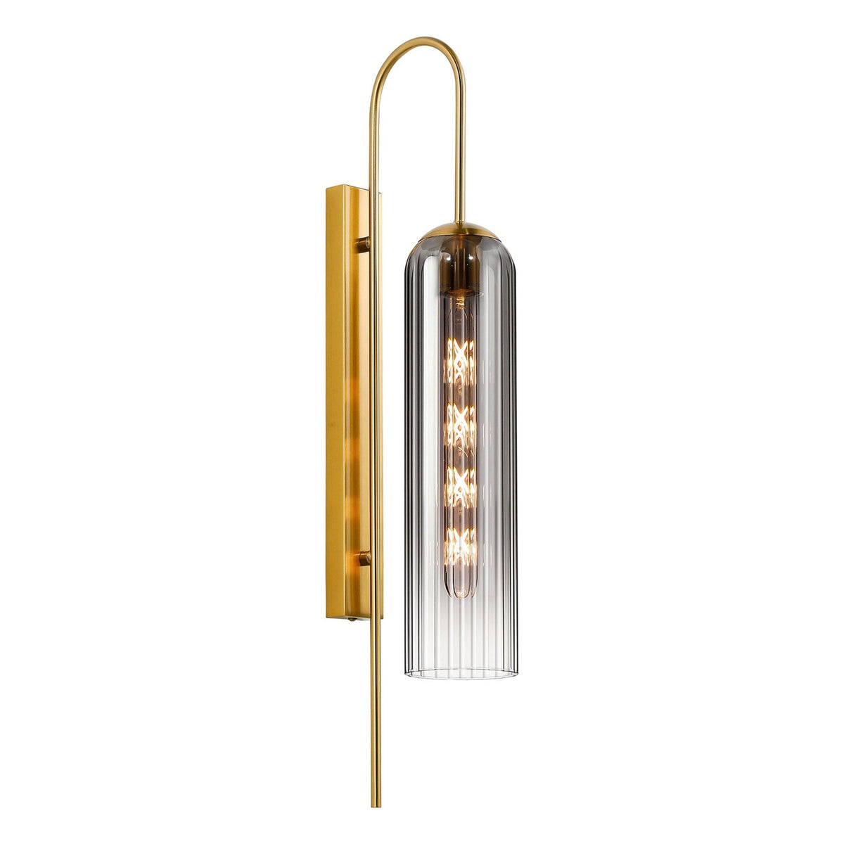 Hamble Curved Wall Light in Brass Gold with Smoke Fade Glass