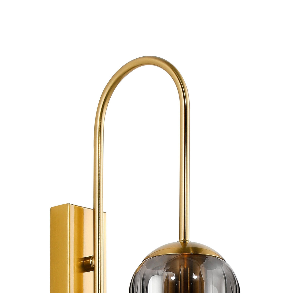 Hamble Curved Wall Light in Brass Gold with Smoke Fade Glass