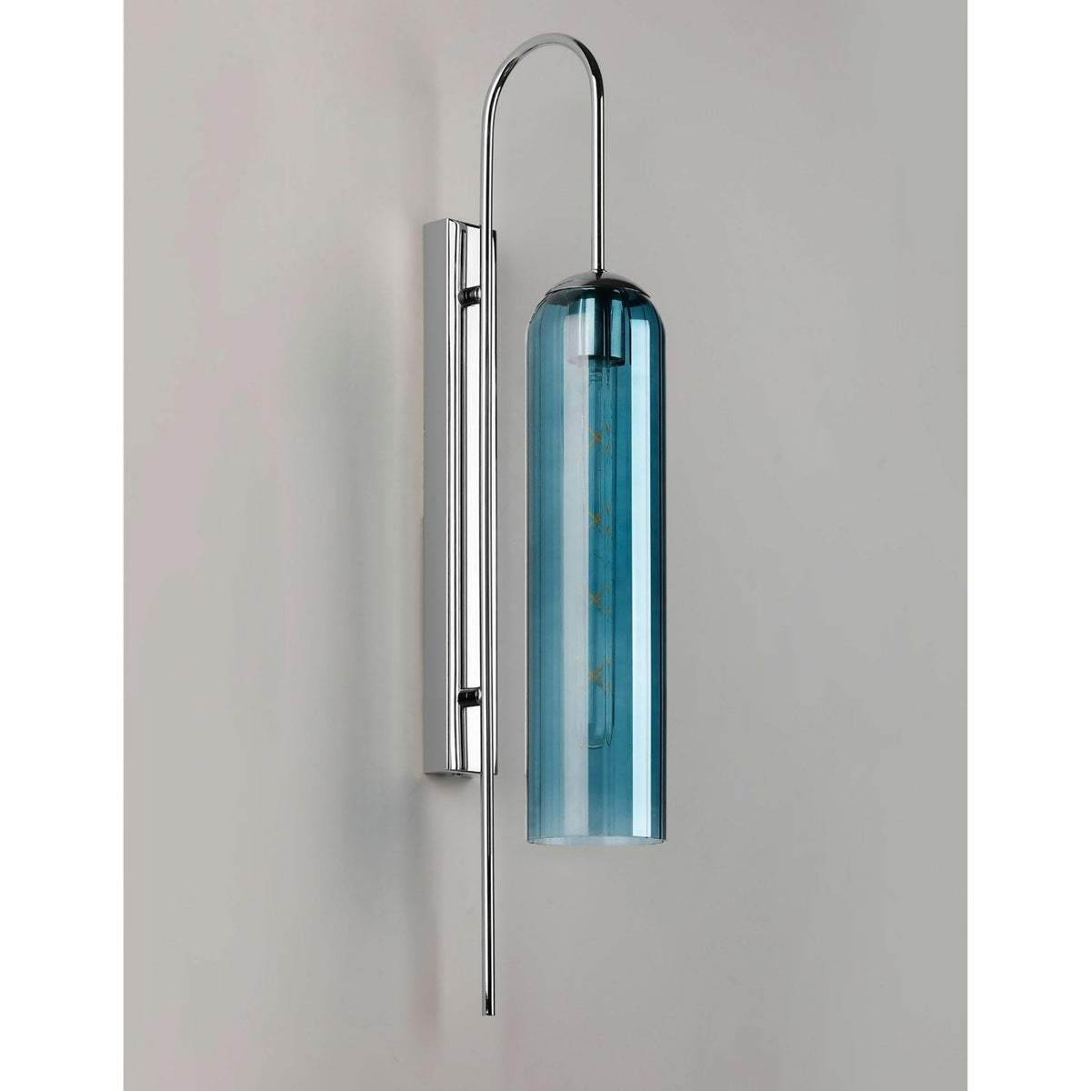 Hamble Curved Wall Light in Polished Nickel with Blue Glass