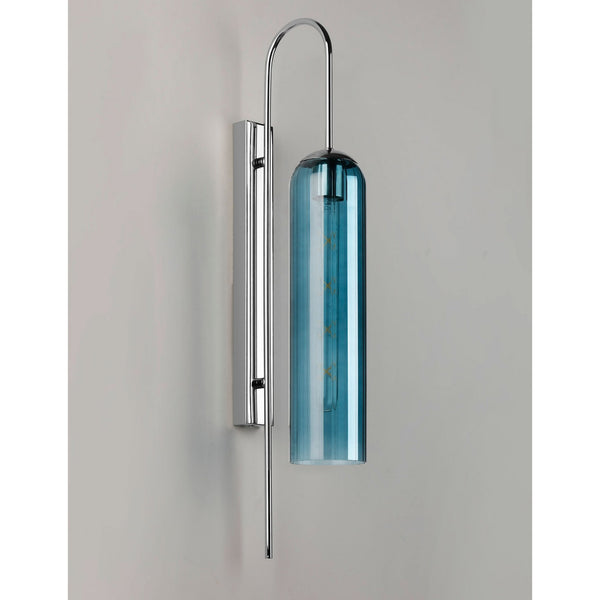 Hamble Curved Wall Light in Polished Nickel with Blue Glass