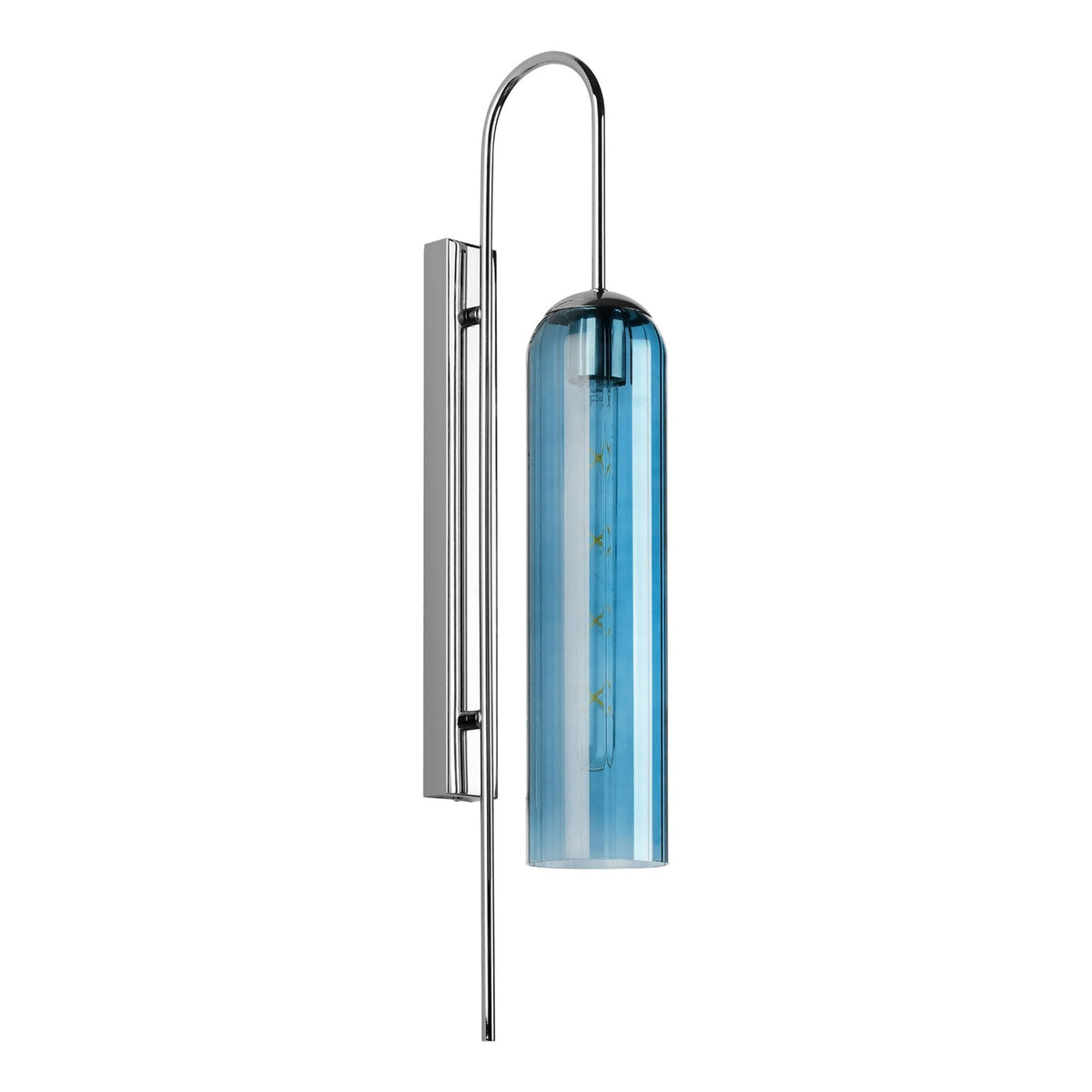 Hamble Curved Wall Light in Polished Nickel with Blue Glass