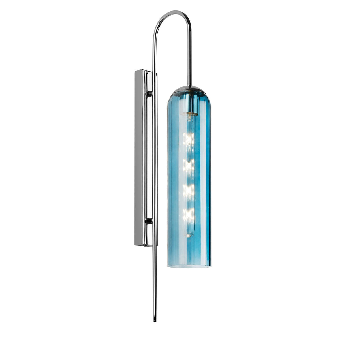 Hamble Curved Wall Light in Polished Nickel with Blue Glass
