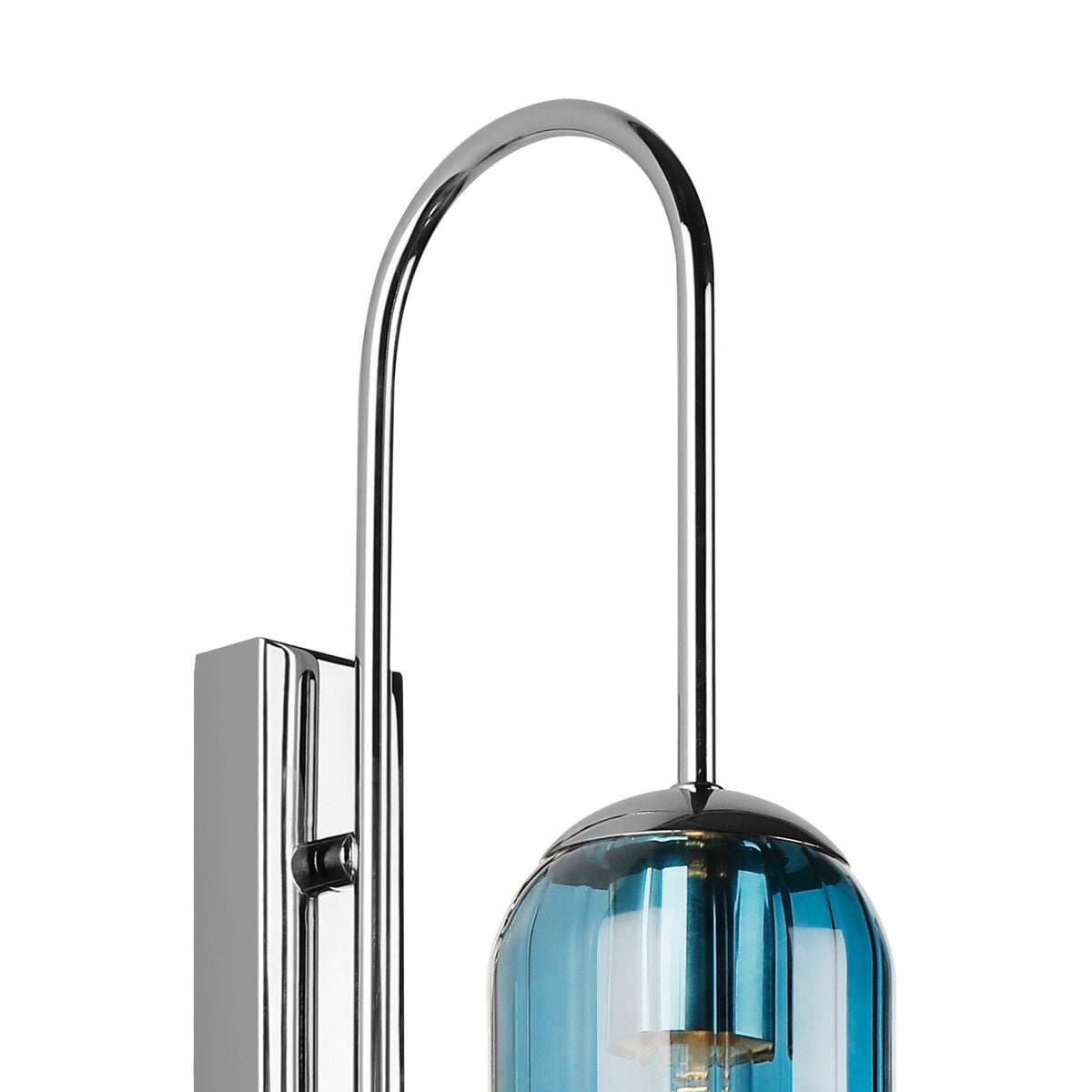 Hamble Curved Wall Light in Polished Nickel with Blue Glass