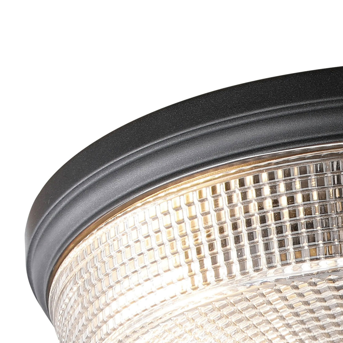 Stowford Large Flush Ceiling Light in Black & Clear Prismatic Glass