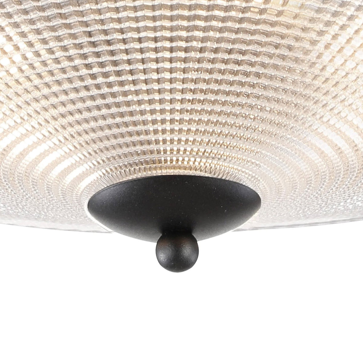 Stowford Large Flush Ceiling Light in Black & Clear Prismatic Glass