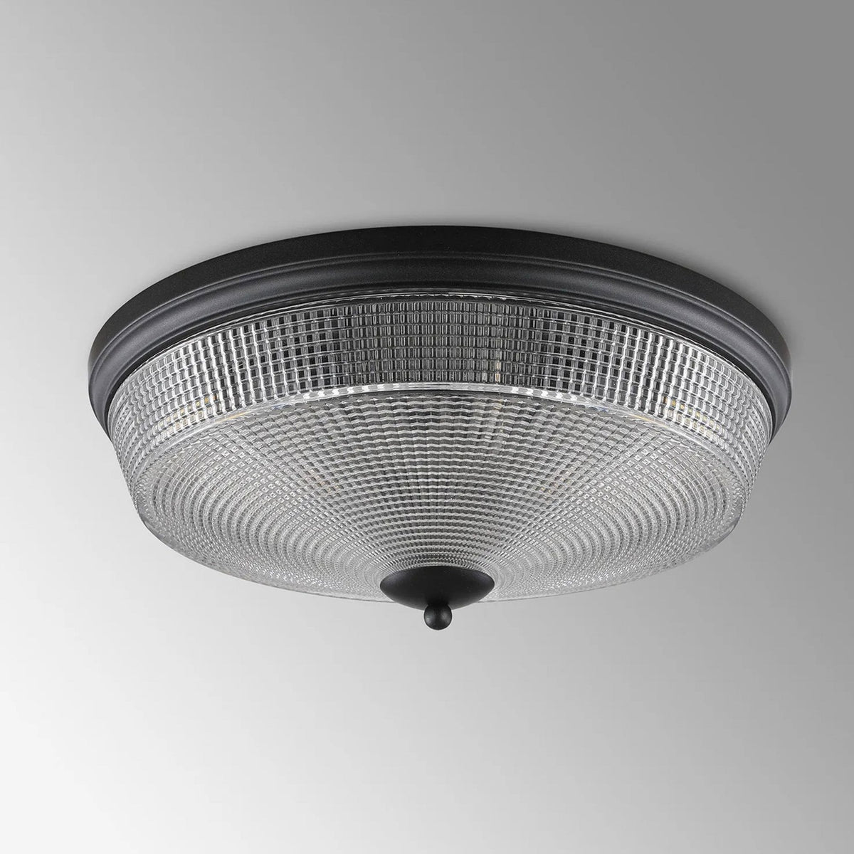 Stowford Large Flush Ceiling Light in Black & Clear Prismatic Glass
