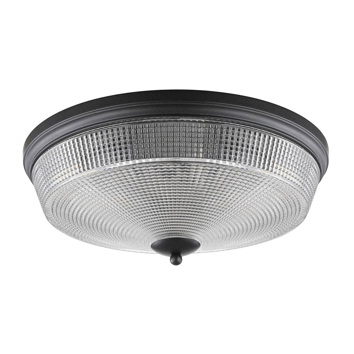 Stowford Large Flush Ceiling Light in Black & Clear Prismatic Glass