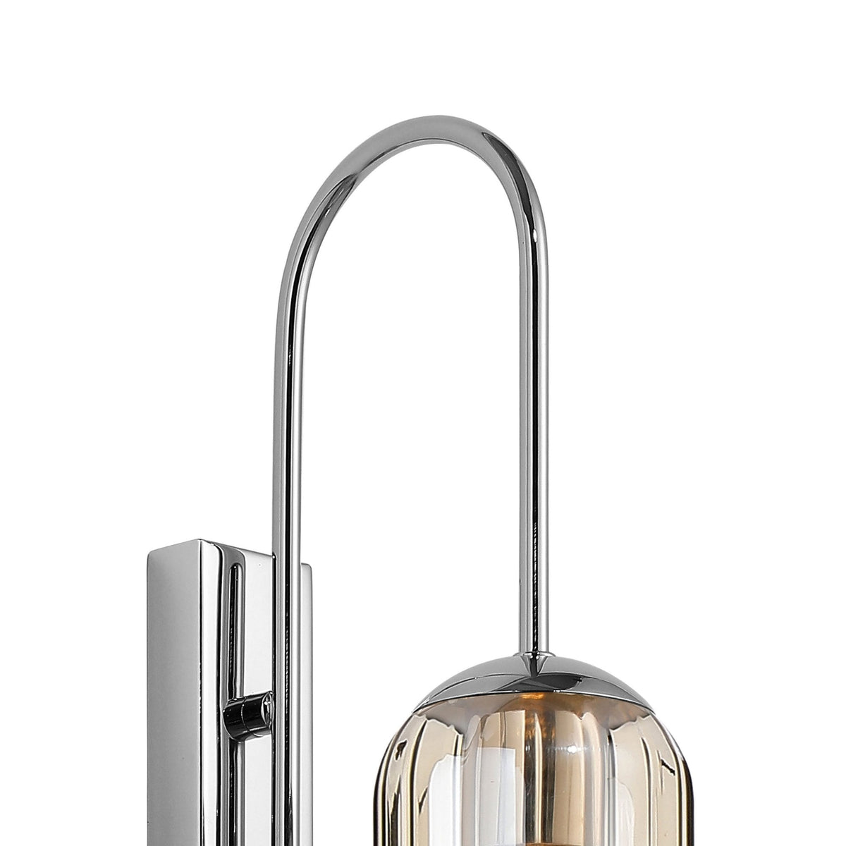 Hamble Curved Wall Light in Polished Nickel with Cognac Glass