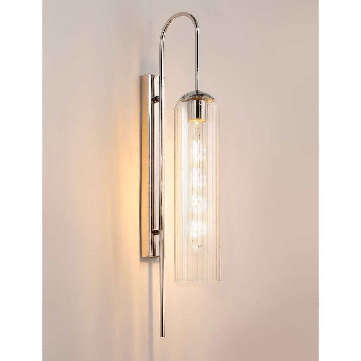 Hamble Curved Wall Light in Polished Nickel with Clear Glass