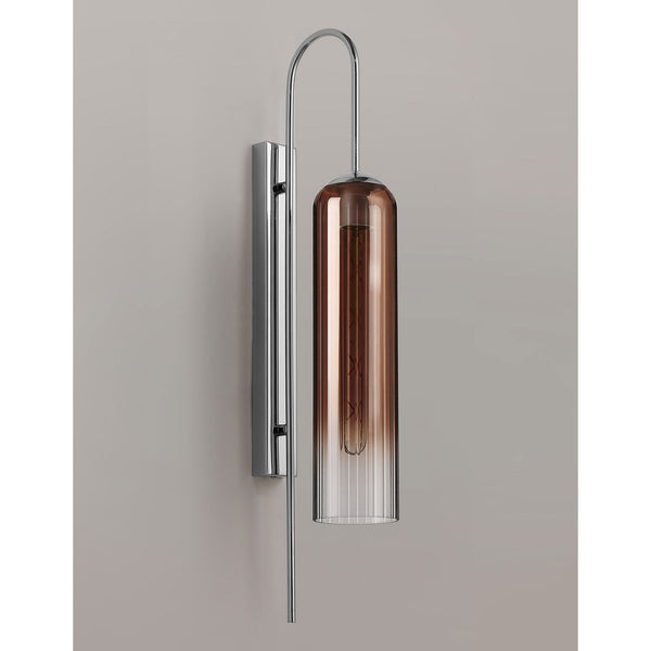 Hamble Curved Wall Light in Polished Nickel with Copper Fade Glass