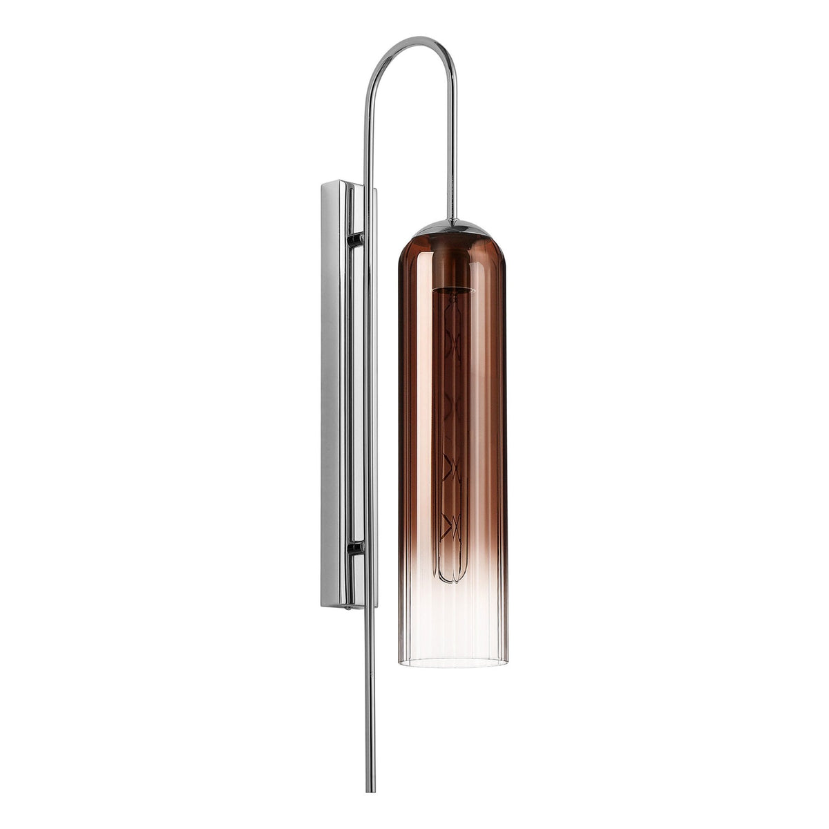 Hamble Curved Wall Light in Polished Nickel with Copper Fade Glass