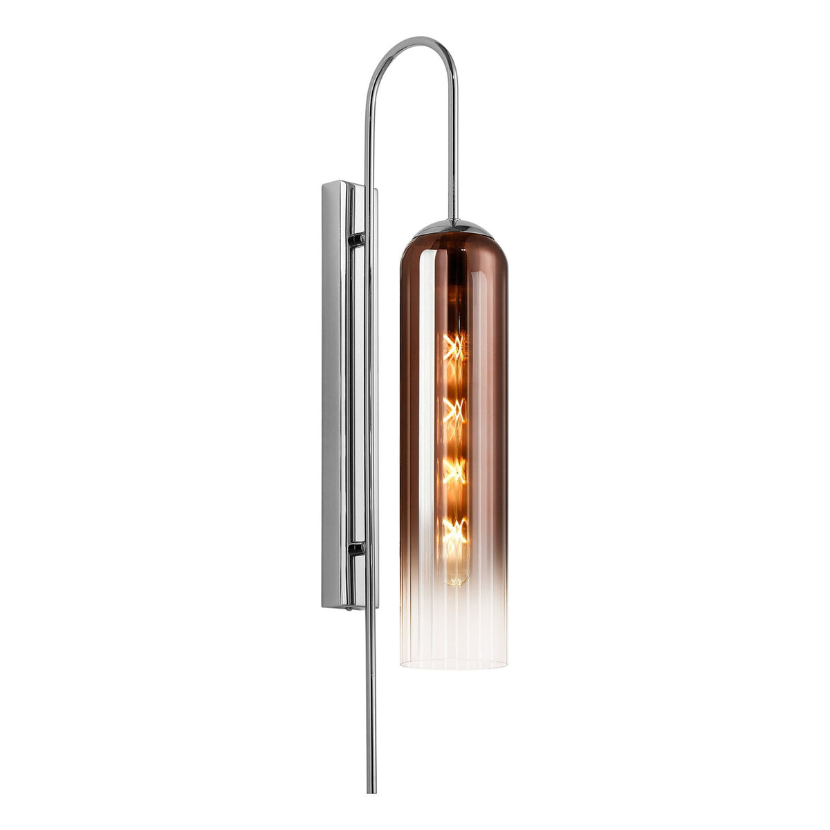 Hamble Curved Wall Light in Polished Nickel with Copper Fade Glass