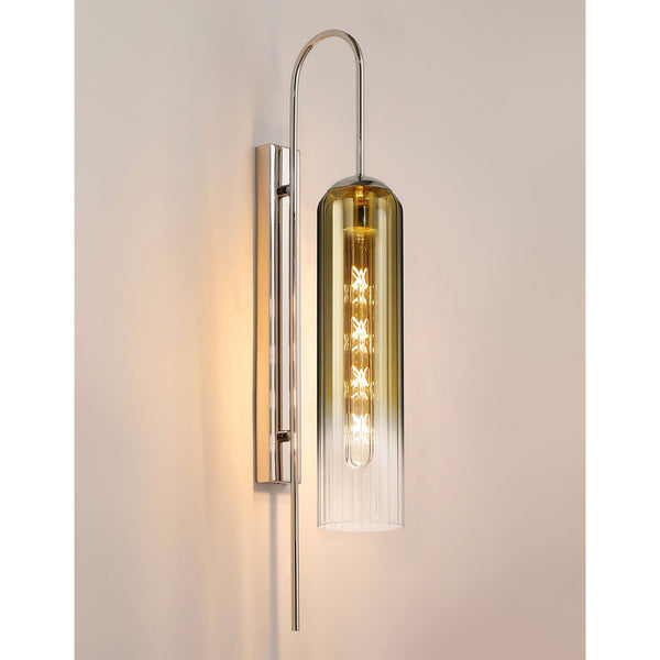 Hamble Curved Wall Light in Polished Nickel with Gold Fade Glass