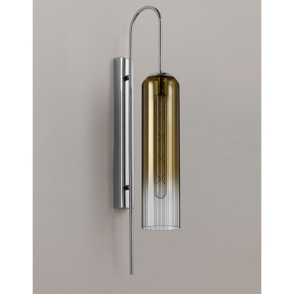 Hamble Curved Wall Light in Polished Nickel with Gold Fade Glass