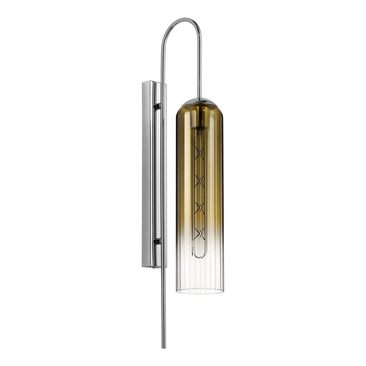 Hamble Curved Wall Light in Polished Nickel with Gold Fade Glass