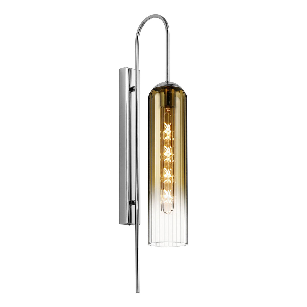 Hamble Curved Wall Light in Polished Nickel with Gold Fade Glass
