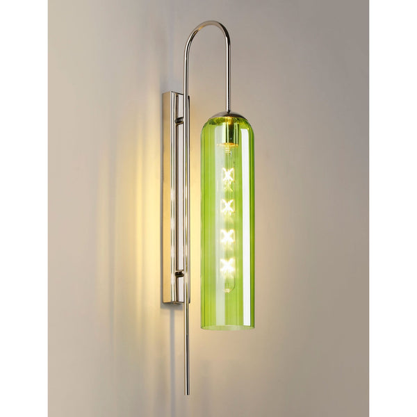 Hamble Curved Wall Light in Polished Nickel with Green Glass