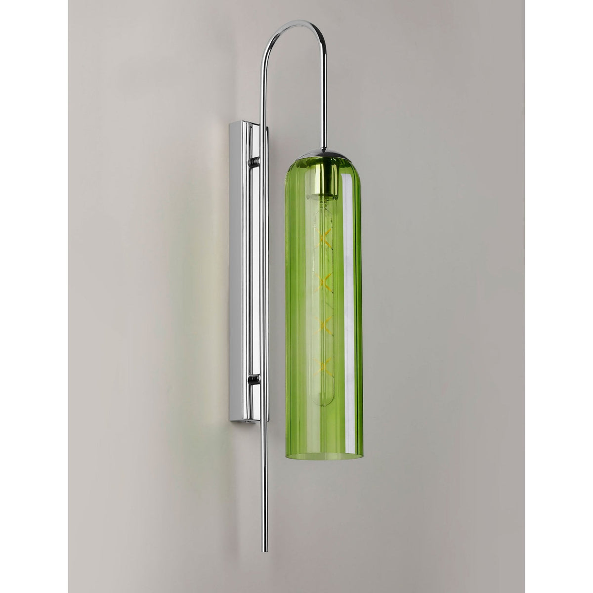 Hamble Curved Wall Light in Polished Nickel with Green Glass