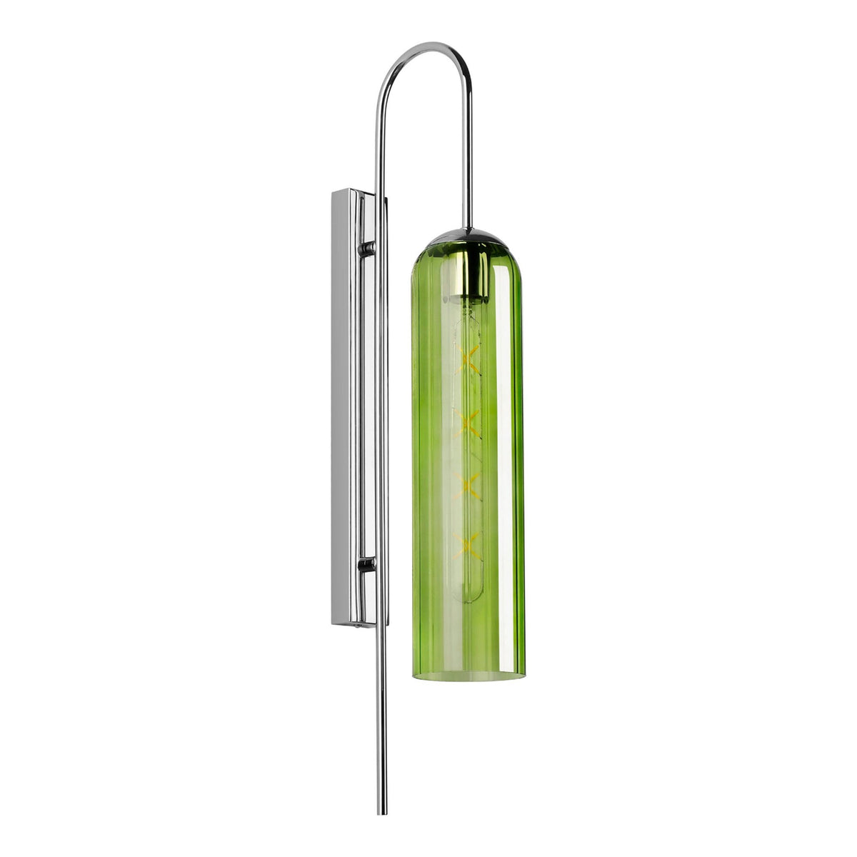 Hamble Curved Wall Light in Polished Nickel with Green Glass