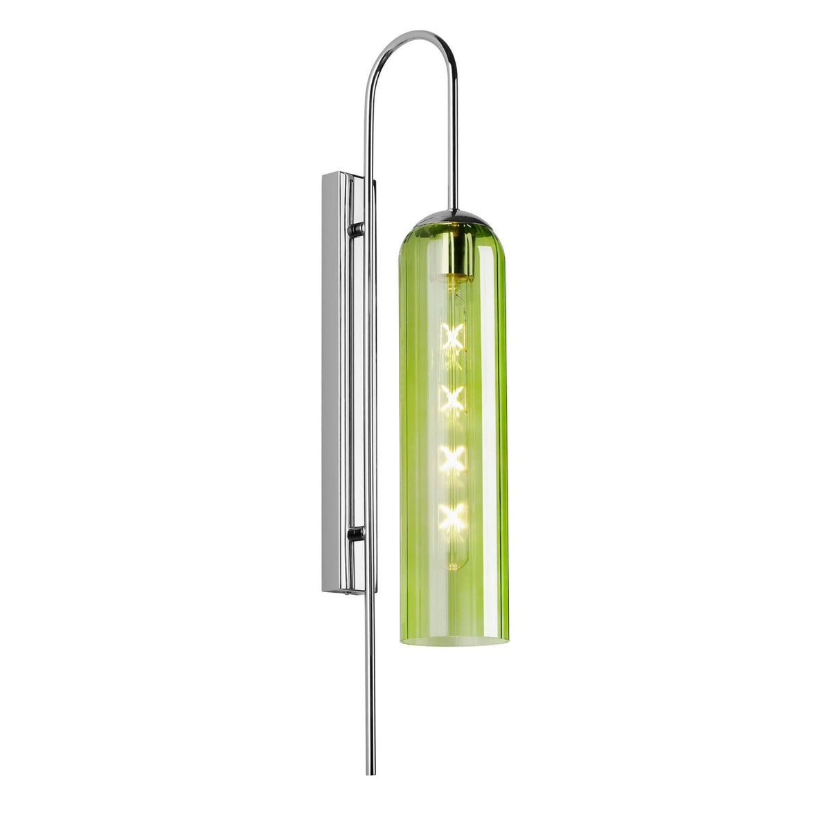 Hamble Curved Wall Light in Polished Nickel with Green Glass